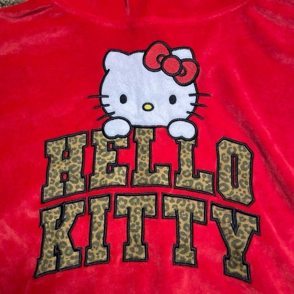 Hello Kitty Sanrio Y2K Red Velour Cropped Leopard Print Jacket Size XL - Picture 6 of 6